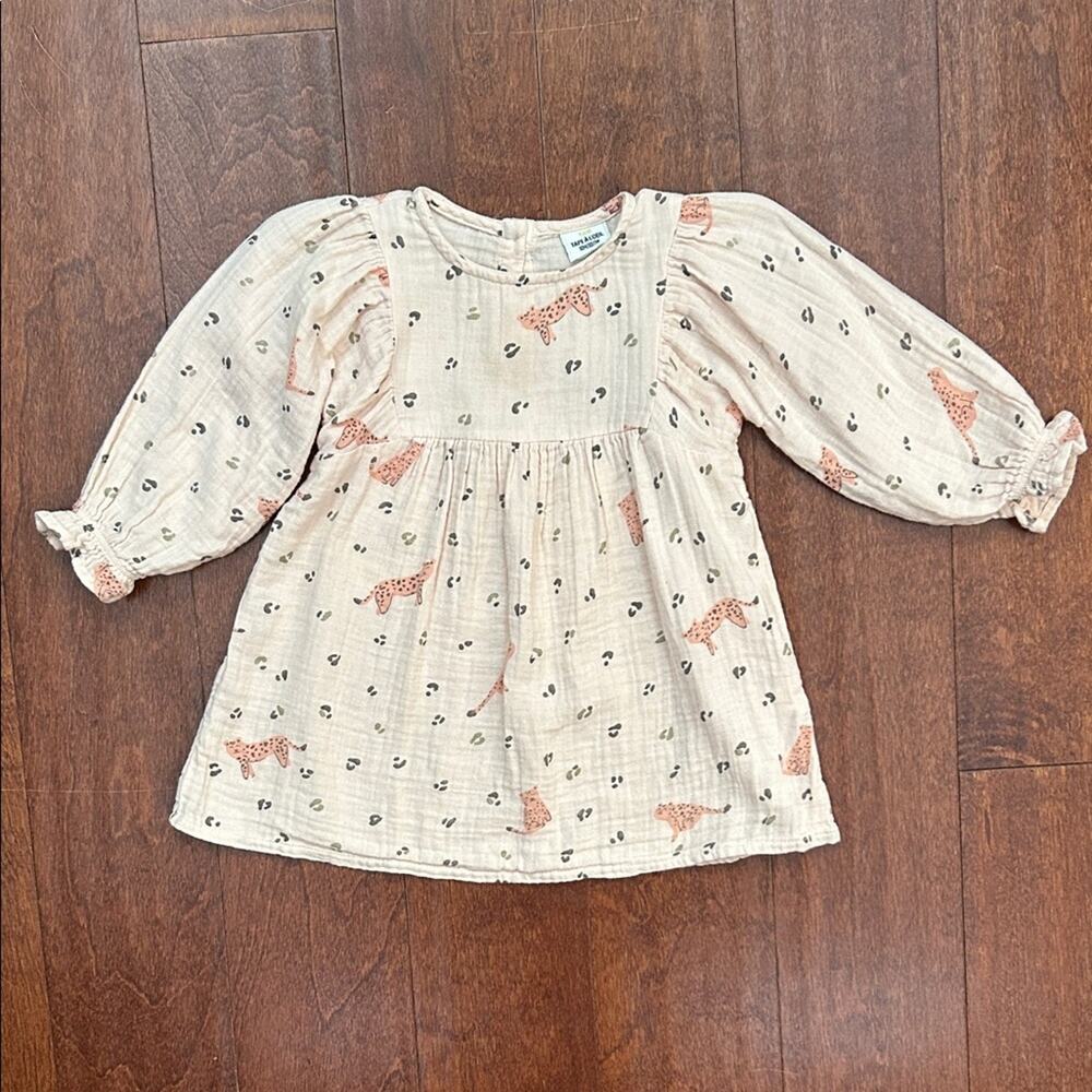 Tape à l'Oeil Baby Pale Blush Cotton Dress, Animal Print, French Brand, Size 18M